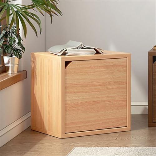 Timber Vertical or Horizontal Organizing Shelf with 1 Cabinet Closed Back Modular Cube Storage Unit, Book Storage Bookshelf Glass Small Bookcase Square Grid Cabinet Wood with Shelves Wood Door