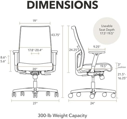 HON Ignition 2.0 Ergonomic Office Chair, Lumbar Support, Desk Chair, Black