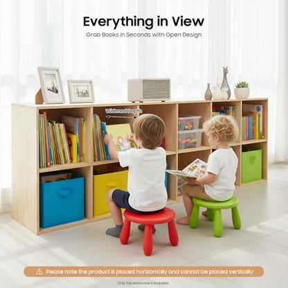 12 Cube Storage Organizer - Solid Wood Bookshelf - Cube Shelf - Vertical or Horizontal Bookcase - Open Book Shelf - Easy Assembly for Bedroom, Living Room, Office