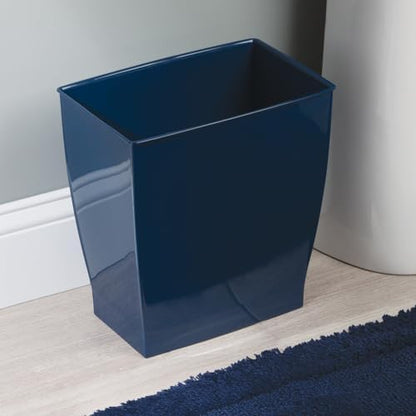 iDesign Small Plastic Bathroom Trash Can, Slim Rectangle, 4-Pack, Navy Blue
