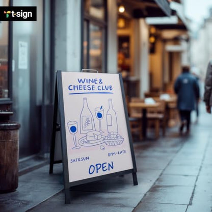 T-SIGN A-Frame Sign for Outdoors, Sidewalk Menu Board 24 X 36 Inch Folding Slide-in Board - Heavy Duty Portable Sandwich Board, Metal Double Sided 2 Corrugated Plastic Poster Boards for Restaurants