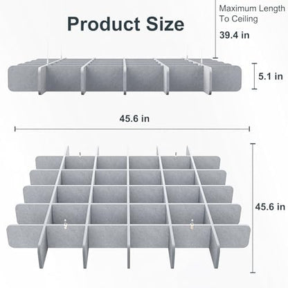 Acoustic Ceiling Panels Sound Absorbing Panels, Square Gray