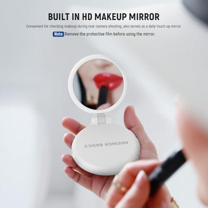 NEEWER Basics Magnetic LED Selfie Light Compatible with MagSafe iPhone, Desk Stand Phone Holder with Makeup Mirror 1160lx/0.2m 900mAh CRI95 Fill Lighting for Video Recording Streaming, White NL48R