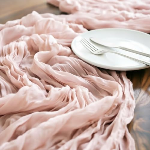 LINXTAR Dusty Pink Table Runner Cheesecloth Table Runner 4 Pack 10FT Rustic Spring Easter Table Runner 35 x 122 Inches Boho Decoration for Home Wedding Baby Shower Birthday Party