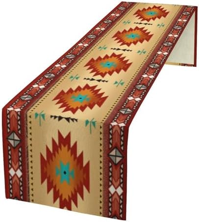 Aztec Southwest Table Runner, Ethnic Style Geometric Triditional Kitchen Table Runners Table Setting Decor for Garden Farmhouse Wedding Party Holiday Dinner Home, 13x108 Inch