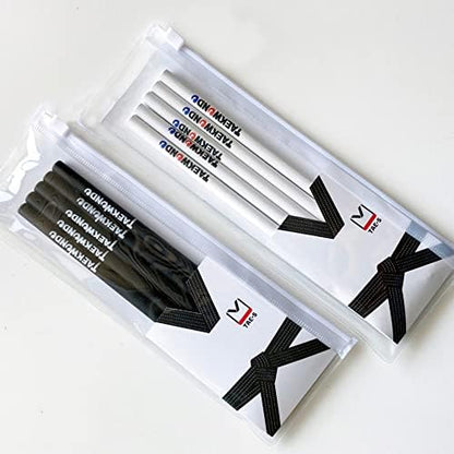 TAE-S Taekwondo Pencils HB Wood Pencils with White Clear PVC Pencil Case - Perfect for Drawing, Sketching, Writing, Art - Gift Idea for Martial Arts Students 1 Pack of 5 Pencils