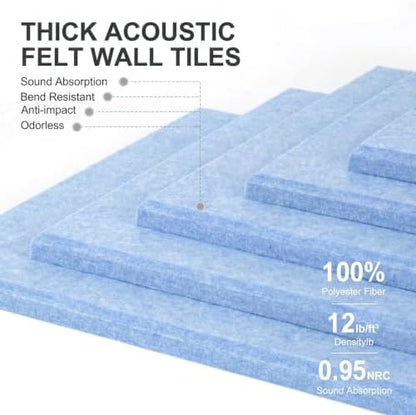 0.47" Thick Felt Pin Board 36"x24" Large Cork Board Alternative 6 Pack 11.81"x11.81"Felt Bulletin Board Wall Tiles Notice Board with 30 Pushpins for Home Office School(Light Blue&White)