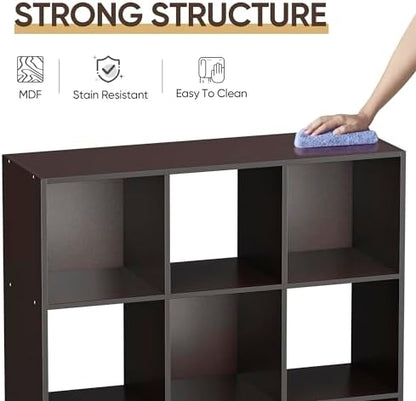 9 Cube Storage Organizer Wooden Display Storage Shelf W/5 Removable Back Panels&11 inch Opening Shelf, Customizable Cubby Bookcase Cabinet Bookshelves for Office, Living Room and Bedroom, Dark Brown