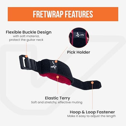 Gruv Gear Fret Wrap & Guitar Mute Matt Heafy Edition, Fretwrap for Acoustic, Electric & Bass | String Dampener Recording, Tapping & Practice Accessory (1 Pack, Large Black and Red, Fits 6 String