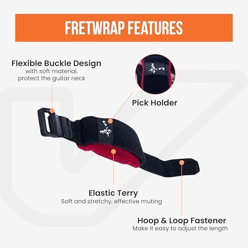 Gruv Gear Fret Wrap & Guitar Mute Matt Heafy Edition, Fretwrap for Acoustic, Electric & Bass | String Dampener Recording, Tapping & Practice Accessory (1 Pack, Medium Black and Red, Fits 5 String
