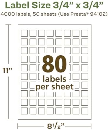 Avery EcoFriendly Matte White Recycled Square Labels, 3/4" x 3/4", Print-to-The-Edge, Matte White Labels, Permanent Adhesive, Laser/Inkjet Printable, 4,000 Total