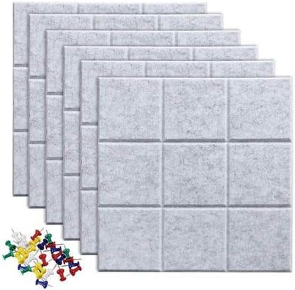 Large Cork Board Felt Board Tiles for Walls with 60 Push Pins, 11.8"x11.8" Pack of 12 Pin Board Notice Boards for Home Office Kitchen, Bulletin Board Wall Tiles for Photos Memos