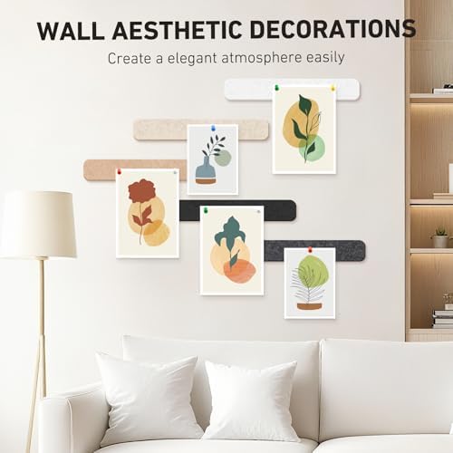 HAUTOCO Felt Bulletin Strips 10 Pack, 13" x 2" Self Adhesive Pin Board Set with 20 Push Pins, Peel and Stick Memo Board for Photos, Notes & Wall Decor, Bulk Wall Organizer for Dorm, Bedroom & Office