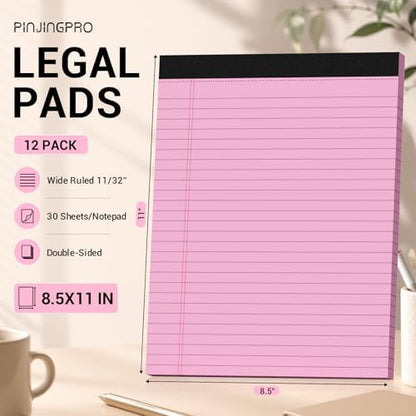 12 Pack Pink Legal Pads 8.5 x 11 Note Pads Wide Ruled Notepads Writing Pad
