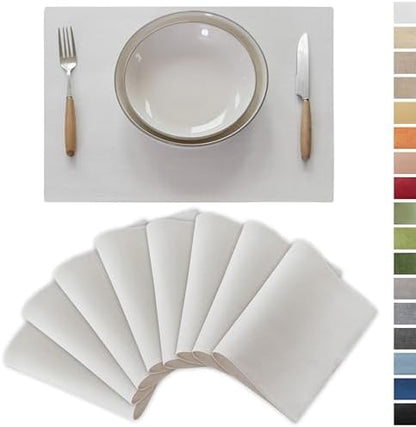 Demetex White Place Mats Set of 8 Washable Linen Placemats Heat Resistant Decorative Table Placemat for Holiday Party Wedding, 13x19 inch, Pure White