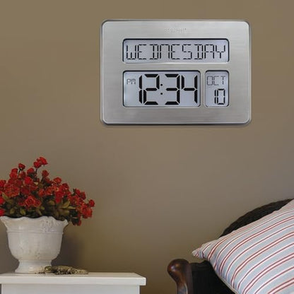 La Crosse Technology C86279 Atomic Full Calendar Clock with Extra Large Digits, Grey, 11.25 in. x 2.10 in. x 12.00 in.