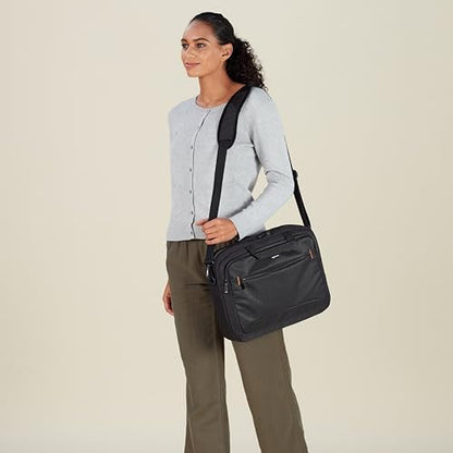 Amazon Basics Laptop Carrying Case with Shoulder Strap, 17.3 in, Black, Travel Business Briefcase, 10-Pack