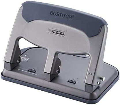 Bostitch EZ Squeeze Heavy Duty 3 Hole Punch, 40 Sheet Capacity, Gray