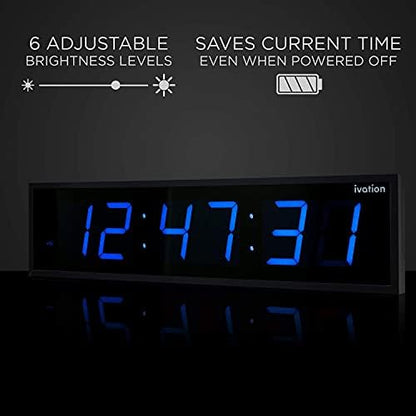 Ivation Oversized Digital Wall Clock with Large LED Display & Timer, 48"