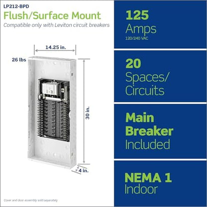 Leviton 20 Space, 20 Circuit Indoor Load Center with 125 Amp Main Circuit Breaker, LP212-BPD