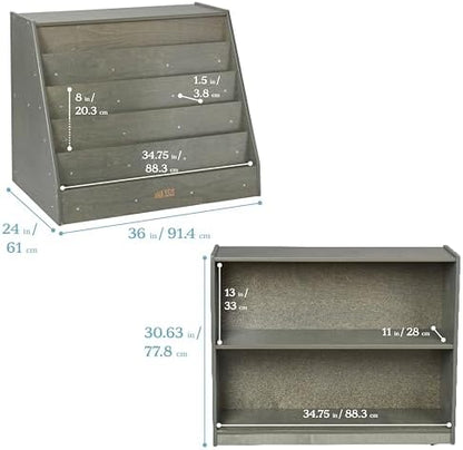 ECR4Kids Mobile Double-Sided 5-Shelf Book Display with Storage, Grey Wash