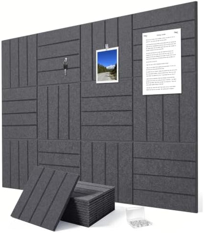 0.47" Thick Felt Wall Tiles 48"x36" Cork Board Alternative 12Pack 11.81"x11.81"Felt Bulletin Board Pin Board with Removable Adhesive tape&60 Pushpins for Home Office School(Bold-Charcoal Grey)
