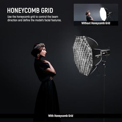 NEEWER Basics Octagonal Softbox Kit for Studio Photography Video Recording Streaming, 25.6"/65cm Quick Release Bowens Mount Softbox/Grid/Light Diffusers for Continuous Lighting & Strobe Flash, NS33P
