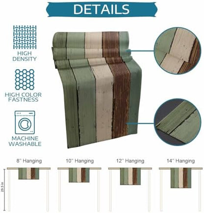 Green Brown Wood Grain Table Runner Dresser Scarf 13 x 36 Inch Vintage Mottled Board Striped Farm Table Runners Non-Slip Heat Resistant Kitchen Dining Table Decor for Home Holidays Indoor Outdoor
