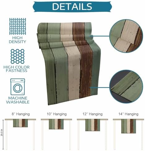 Green Brown Wood Grain Table Runner Dresser Scarf 13 x 108 Inch Vintage Mottled Board Striped Farm Table Runners Non-Slip Heat Resistant Kitchen Dining Table Decor for Home Holidays Indoor Outdoor