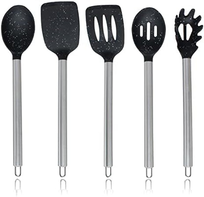 COOK WITH COLOR Silicone Cooking Utensils, Kitchen Utensil Set, Easy to Clean Silicone Kitchen Utensils, Cooking Utensils for Nonstick Cookware, Kitchen Gadgets Set, 5 Pieces, Speckled Black