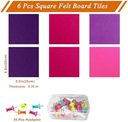 Square Felt Cork Bulletin Board Tiles, Self Adhesive DIY Felt Pin Board for Wall 30" x 20" with 35 Pushpins for Office School Home Wall Decor Stickers Memos Photos Display (Gradual Purple)