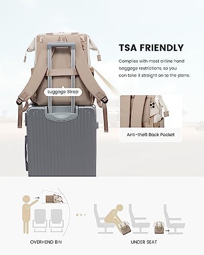 LOVEVOOK Laptop Backpack for Women, 15.6 Inch Work Laptop Bag with USB Port, Fashion Teacher Nurse Backpack Purse, Waterproof Travel Computer Backpack with Organizer Bag, 2PCS, Beige-Khaki