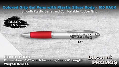 DISCOUNT PROMOS Custom Colored Grip Gel Pens Set of 100, Personalized Bulk Pack - Great for Office, School, Business, Tradeshows, Events - Red