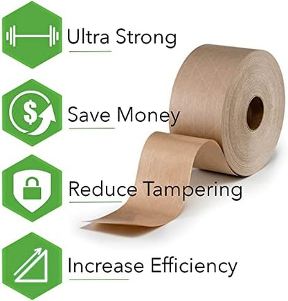 CURBY IPG Water-Activated Packing Tape, 2.76 in x 328 ft, Tan, 8-Pack