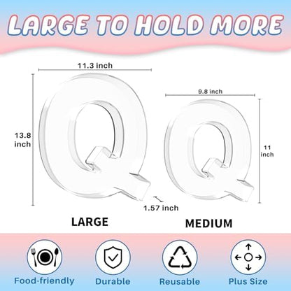 13.8" Extra Large Acrylic Letter Charcuterie Board Box, Reusable Fillable Letter Cake Candy Dish Display Serving Tray for Birthday Anniversary Party Decoration (Q)