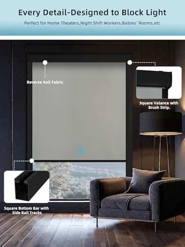 SmartWings Motorized Smart Roller Shades, 100% Blackout Vinyl Light Grey