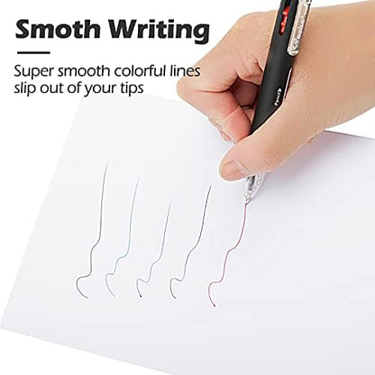 Baile 6 in 1 Multifunctional Ballpoint Pens 5 Colors 0.7 mm Ballpoint Pen and 0.5 mm Mechanical Pencil in One Pen, Pack of 5