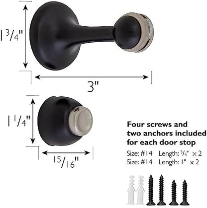 Magnetic Door Stop Wall Protector with Magnetic Tip, Design House Matte Black Steel Door Stoppers, 2-Pack, 189316-MB