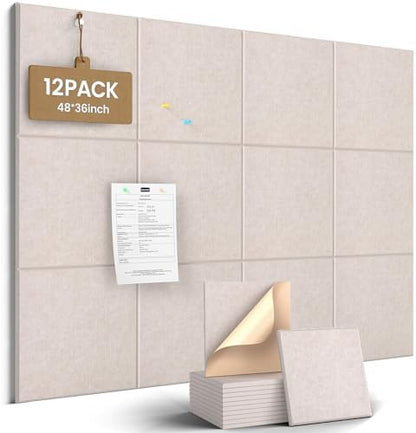JBER Cork Board Alternative, 12 Pack 48" x 36" Felt Board, Light Camel