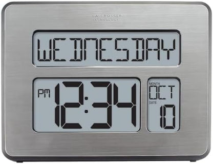 La Crosse Technology C86279 Atomic Full Calendar Clock with Extra Large Digits, Grey, 11.25 in. x 2.10 in. x 12.00 in.