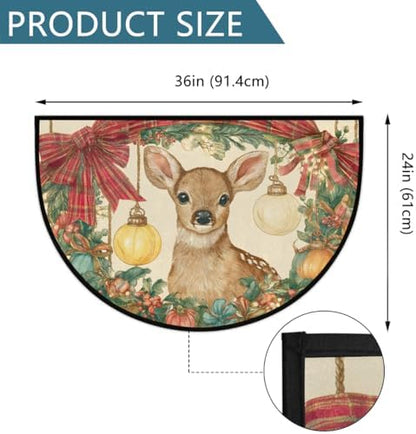 Pardick Christmas Retro Deer Half Round Door Mat, Non-Slip Welcome Indoor Entrance Way Rug Semi Circle Front Doormats Washable Bathroom Kitchen Floor Mat, Outdoor Rugs for Garage, Patio, Hearth Rug