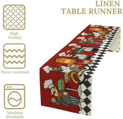 Retro Chef Table Runner,Farmhouse Burlap Table Runners for Party Wedding, Chef Decorations for The Kitchen, Chef Kitchen Decor 13x90in