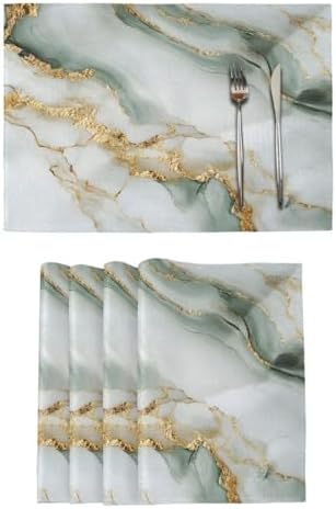ALAZA White Marble Set of 6 Placemats Rectangle Table Mat for Dining Table Restaurant Kitchen Home Decor, 12" x 18"