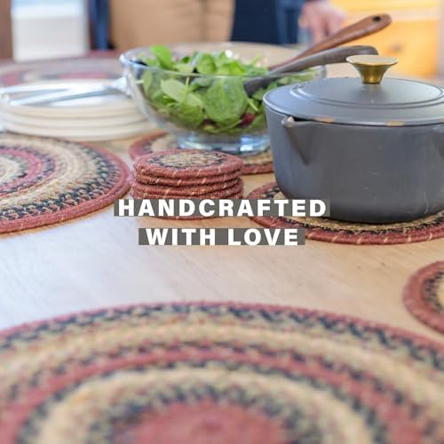 Homespice Highland Braided Placemats for Cabin Decor, Round 15" Set of 6