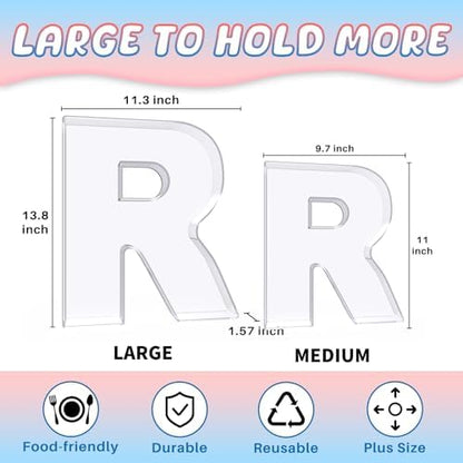 13.8" Extra Large Acrylic Letter Charcuterie Board Box, Reusable Fillable Letter Cake Candy Dish Display Serving Tray for Birthday Anniversary Party Decoration (R)