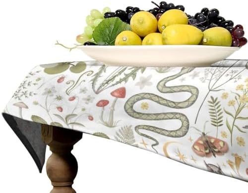 Country Forest Tablecloth, Wild Animal Hare Squirrel Owl Snake Snail Flowers Mushroom Table Cover for Tea Party Weddings Indoor Outdoor Dining 60x90in