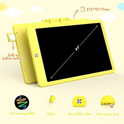 BUKEBU LCD Writing Tablet,8.5 inch Colorful Doodle Board for Kids (Yellow)