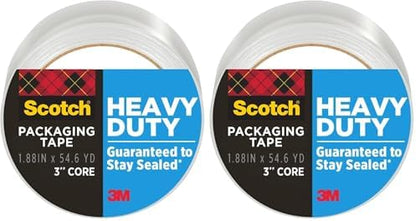 Scotch Heavy Duty Shipping Packing Tape, Clear, Shipping and Packaging Supplies, 1.88 in. x 54.6 yd., 1 Tape Roll, (Pack of 2)