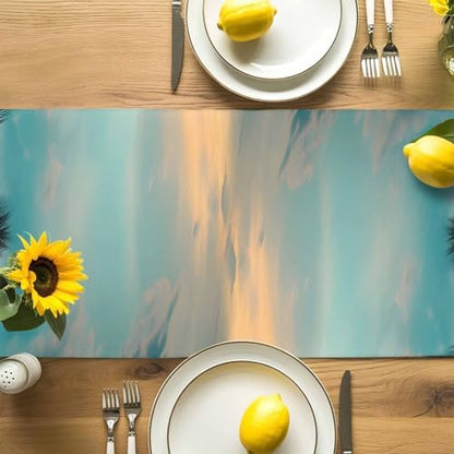 Sunset Beach Table Runner Dresser Scarf 13 x 108 Inch Tropical Coastal Ocean Palm Tree Nautical Table Runners Non-Slip Heat Resistant Kitchen Dining Table Decor for Home Holidays Indoor Outdoor