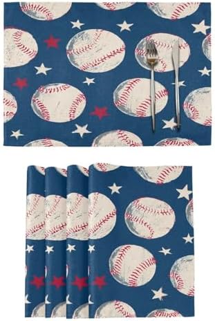 ALAZA Baseball Pattern Set of 4 Placemats Rectangle Table Mat for Dining Table Restaurant Kitchen Home Decor, 12" x 18"